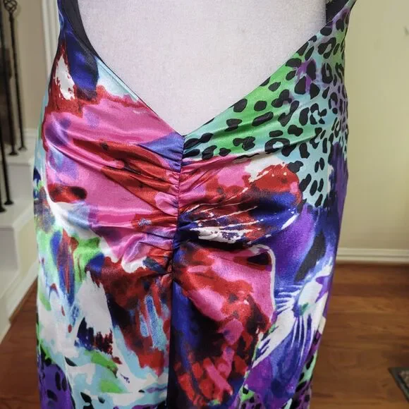 Xscape Y2K Slip Prom Gown Purple 10 Beaded Leopard Print Train Formal Open Back - Picture 10 of 17